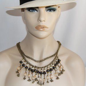 Vintage Long Gold Chain Rare Crystal Bead Necklace
